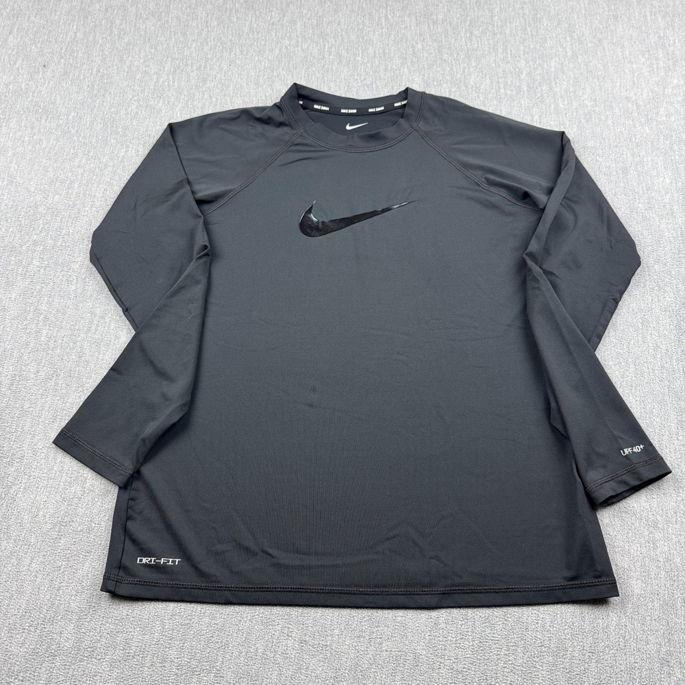 Nike Swim‎ Shirt Womens Large Black Essential Long Sleeve Rashguard Top UPF 40+
